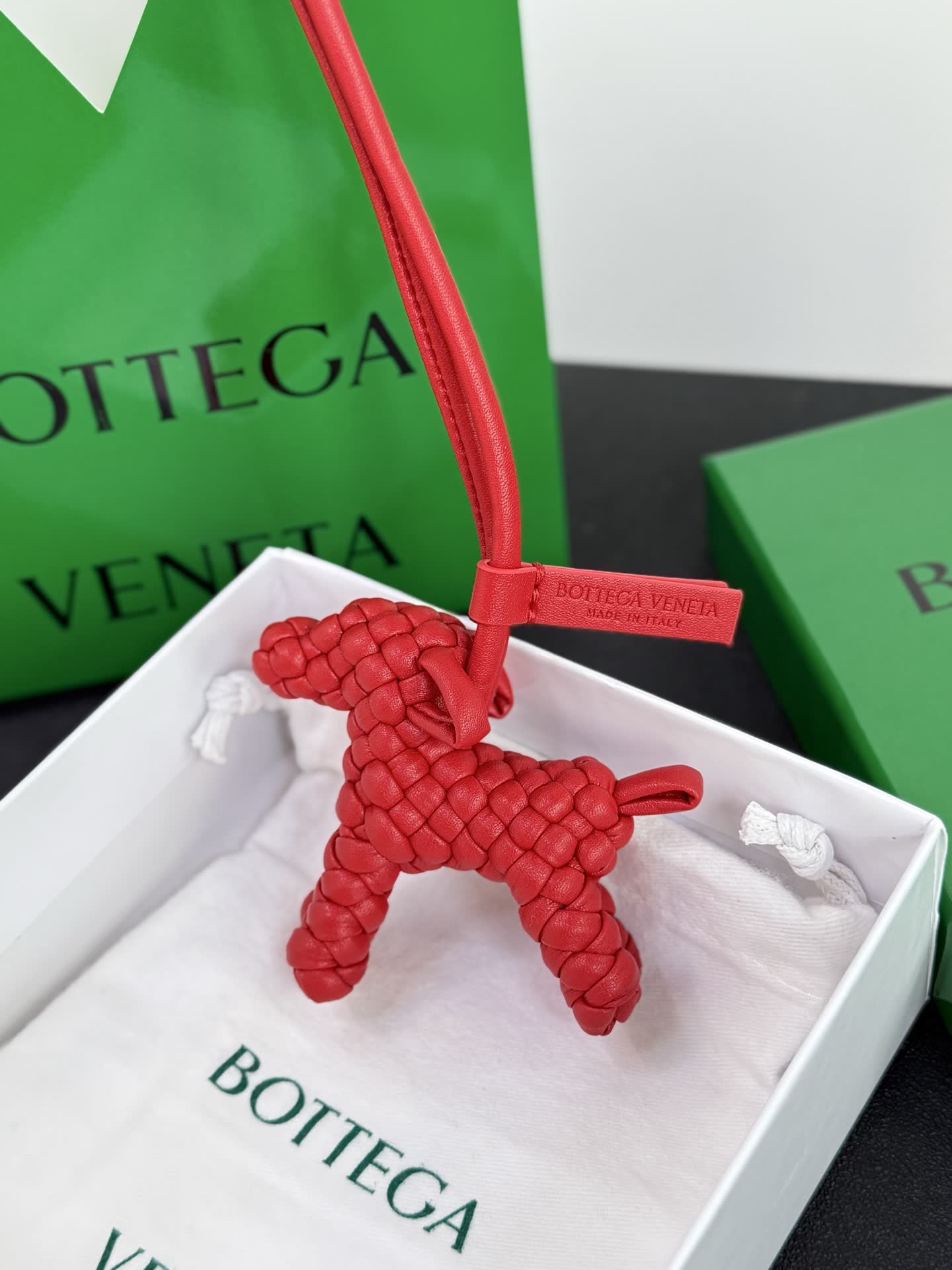 Bottega Veneta Red Leather Dog Charm